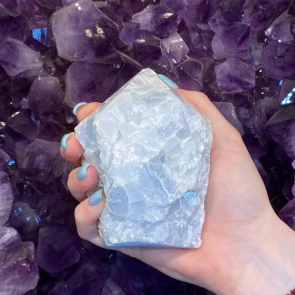 Blue Calcite Polished Point, Throat Chakra, Confidence Stone, Office Decor - Picture 2 of 6